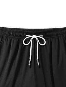 Men's Summer Sports Basketball Shorts, Drawstring Elastic Mesh Quick-Dry Knee-Length Shorts - Black - View 6
