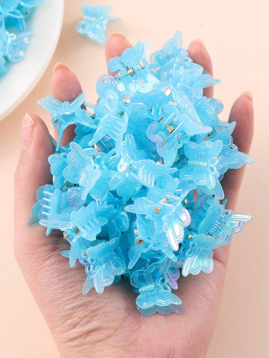 60个可爱迷你彩色蝴蝶发夹，适合女孩，母亲节礼物 - 藍色 - 查看 1