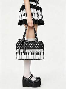 Simple Stylish Polka Dot Piano Bag, Niche Design Lace Popular Handbag, Exquisite Multifunctional Shoulder Bag, Suitable For Date Shopping Collocation - Multicolor - View 3