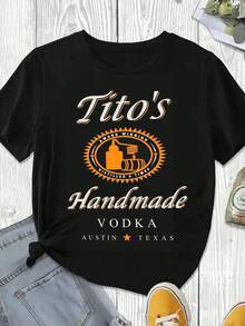 1 camiseta de verano con estampado del logo de Tito's Handmade Vodka, Austin, Texas, ropa casual negra para mujer, temporada de verano, 180g, 100% algodón. - Blanco - Ver 9