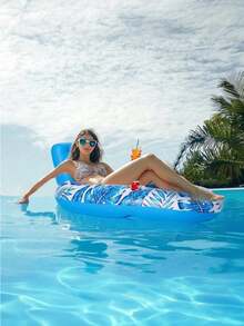 Inflatable Lounge Chair | Extra Large Blue & Pink Maple Leaf Pattern | Durable PVC Material With Backrest And Cup Holder | Comfortable Inflatable Furniture For Summer Parties And Beach Relaxation - Multiple Styles - View 7