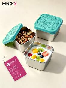 Meoky 3pcs 8oz Stainless Steel Snack Containers With Silicone Lids, Leak-Proof Small Food Storage Boxes, Reusable Metal Lunch Boxes For Snacks, Meal Prep, Travel & Picnic - Green*3-piece Set - View 1