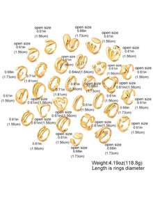 30/17pcs Exaggerated Retro Punk Style 3D Heart Geometric Line Ball Ring Set For Women, Stackable Fashion Rings - Vàng - Xem 10