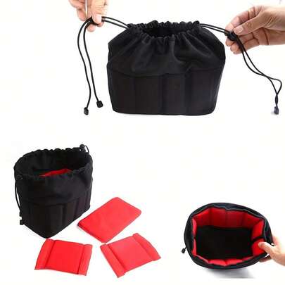 Túi đựng máy ảnh DSLR có thể gập lại, túi bảo vệ máy ảnh DSLR, hộp đựng máy ảnh không gương lật di động, màu đen.