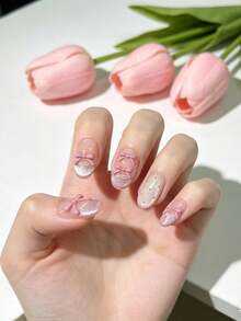 Miếng dán móng tay thủ công hình cô gái múa ba lê với nơ xinh xắn và họa tiết mắt mèo, giúp làm sáng móng tay ngắn. - Nhiều màu - Xem 2