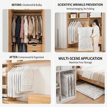 Bộ 5 túi treo nén chân không, túi đựng đồ treo dung tích lớn, túi đựng quần áo treo, túi đựng dày dặn, thiết kế hình chữ nhật dài, không cần nguồn điện, bảo vệ quần áo tiết kiệm không gian, hút chân không, thích hợp cho vest, váy, áo khoác, cần thiết cho việc cất giữ và di chuyển quần áo trong tủ. - Trong sáng - Xem 11