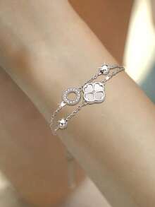 1 chiếc vòng tay bạc Sterling S925 hai lớp hình cỏ ba lá, kiểu dáng tinh tế, sang trọng, mặt dây chuyền bùa may mắn phong cách thiên nhiên, trang sức quà tặng sinh nhật thời trang đa năng dành cho phụ nữ. - cỏ bốn lá - Xem 7