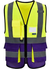 Pink Reflective Safety Vest For Women, Working Safety Gear With Strips, High Visibility Work Vest For Construction, Medium - 黃紫色 - 查看 12
