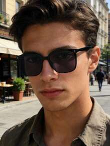 1副男士时尚眼镜 新款方形镜框 户外防紫外线 奢华优雅 日常休闲通勤 旅行 街头摄影 氛围造型眼镜 - 彩色 - 查看 8