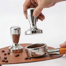 1pc Stainless Steel Coffee Powder Tamper, Wooden Handle Coffee Powder Presser, Easy To Clean And Store - Silver - View 1