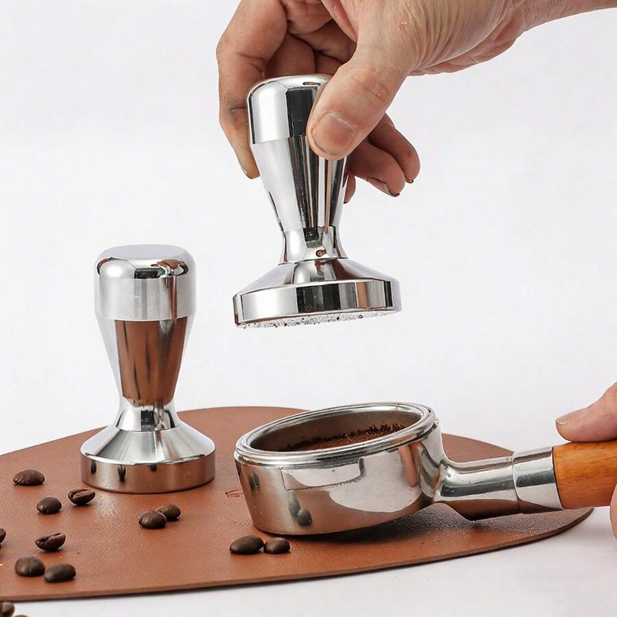 1pc Stainless Steel Coffee Powder Tamper, Wooden Handle Coffee Powder Presser, Easy To Clean And Store - Silver - View 1