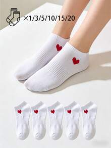 30/20/15/10/5/3/1雙舒適透氣襪，吸濕排汗，愛心圖案襪，透氣針織內裡－優質母親節禮物，中性隱形襪，短襪，吸汗防臭，彈性柔軟，時尚純色，適合春夏秋冬，休閒日常穿著，瑜伽/運動 - 彩色 - 查看 2