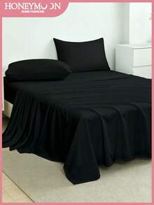 Bộ 2 vỏ gối HONEY MOON mềm mại, mịn màng, màu trơn, thoáng khí, kiểu đóng mở dạng phong bì, chống nhăn, không kèm ruột gối - Phù hợp với gối cỡ T/F/Q/K dùng trong nhà và ký túc xá, đạt chứng nhận OEKO-TEX, màu đen. - màu đen - Xem 2
