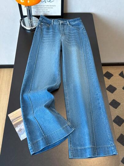 ALO FASHION Pantalones vaqueros anchos de mezclilla lavada para mujer, estilo vintage, con gran elasticidad, ideales para looks casuales y bohemios.