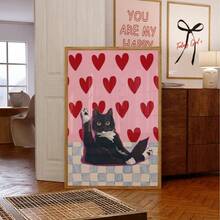 1pc Frameless Heart Cute Cat Lover Wall Art Canvas Poster Print Mother's Day Gift Decor For Living Room, Bedroom, Dorm Room Decor - Cat - View 5
