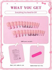 SANRIO 24 piezas Pegatinas de uñas 3D de estampado de leopardo rosa con diseño de Hello Kitty y lazos, estilo rosa femenino, se ajusta perfectamente a uñas acrílicas falsas, incluye 1 botella de pegamento y 1 lima de uñas, adecuado para uso diario y de fiesta de niñas - Multicolor - Ver 4