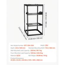 20U Open Frame Network Rack, 23 In Depth, Wall Mounted Or Floor Standing Server Rack, Heavy Duty 4 Post, With Vented Shelves & Mounting Hardware, Holds All Your Networking IT Equipment AV Gear - 20U - View 11