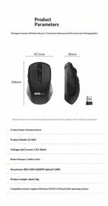 Lenovo Wireless Mouse, Dual-Mode Wireless 2.4G/Bluetooth 5.1, Rechargeable Mouse, Universal For Xiaoxin And Huawei Laptops, Quiet Mouse LS-N03 [2.4G Connection - Wireless Mouse], White/Black - View 9
