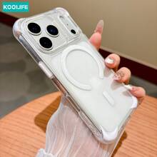 TPU Magnetic Basic Phone Case Koolife 1pc 4-Corner Air Cushion Anti-Drop Phone Case, 2.0mm Transparent Magnetic TPU Soft Shell With Independent Buttons And Anti-Collision Protection, Compatible With IPhone 17/17 Pro/17 Pro Max, 16/16 Pro/16 Pro Max/16 Plus, 15/15 Pro/15 Pro Max/15 Plus, 14/14 Pro/14 Pro Max/14 Plus, 13/13 Pro/13 Pro Max, 12/12 Pro/12 Pro Max, 11/11 Pro/11 Pro Max, S25 Ultra, S24 Plus/S24 Ultra, S23 Plus Birthday Gift - White - View 2
