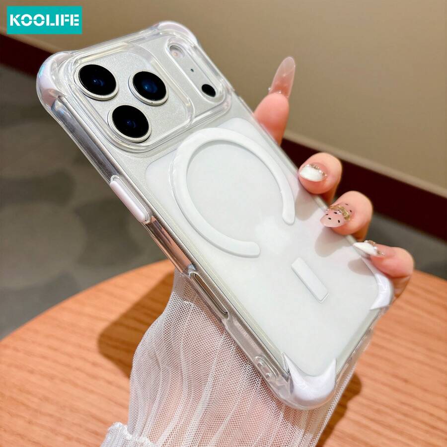TPU Magnetic Basic Phone Case Koolife 1pc 4-Corner Air Cushion Anti-Drop Phone Case, 2.0mm Transparent Magnetic TPU Soft Shell With Independent Buttons And Anti-Collision Protection, Compatible With IPhone 17/17 Pro/17 Pro Max, 16/16 Pro/16 Pro Max/16 Plus, 15/15 Pro/15 Pro Max/15 Plus, 14/14 Pro/14 Pro Max/14 Plus, 13/13 Pro/13 Pro Max, 12/12 Pro/12 Pro Max, 11/11 Pro/11 Pro Max, S25 Ultra, S24 Plus/S24 Ultra, S23 Plus Birthday Gift