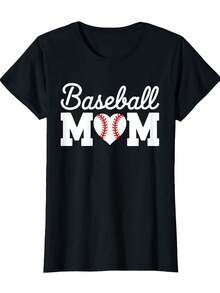 1PCS[OEM]Women'S Baseball-Themed Shirt Featuring A Heart Design, Perfect For Mother'S Day And As A Holiday Gift For Friends And Family.Made From 220G, This Neck T-Shirt Is Single-Sided Printed And Suitable For All Seasons, Available In Sizes S-XXXL - Black - View 5