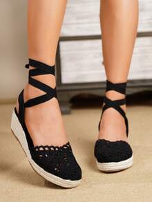 New Lace-Up Platform Sandals - Black - View 3