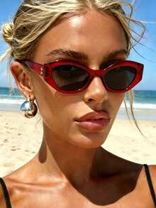 New Retro Polygonal Cat Eye Fashion Glasses, Luxury Rhinestone Temples, Unisex High-End Stylish Street Snap Glasses Suitable For Daily Wear - Multicolor - View 7