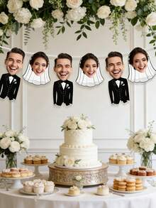 7/14/21pc Custom Photo Wedding Banner, Personalized Funny Bride & Groom Face Bunting, Unique Bridal Shower/Wedding Reception Decor, Wedding Party Supplies, Big Heads Decor - Multicolor - View 4