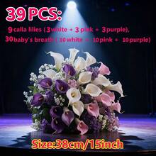 60/39/1pc Elegant Holiday Artificial Flower Bouquet Set - Vibrant White, Pink And Purple Calla Lilies And Baby's Breath Mix, Perfect For Home Decor, Wedding, Home And Office Arrangement, Spring And Autumn Decoration, DIY Decor, Christmas, Thanksgiving, Halloween, Mother's Day, Graduation Season, Valentine's Day Floral Decoration, No Battery Required (Vase Not Included), Plastic Material - Multicolor - View 13