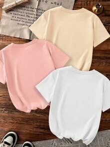 Set 3 áo thun tay ngắn in họa tiết cho bé gái - Nhiều màu - Xem 2