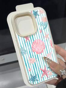 1pc Fashion Seascape & Shell Pattern Litchi Texture Shockproof Anti-Slip Soft Phone Case Compatible With Apple, Phones - Multicolor - View 2