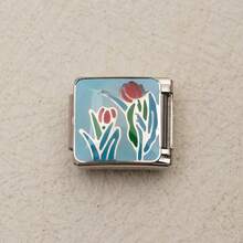 1 pieza Componente de pulsera modular de acero inoxidable con patrones florales, adecuado para hacer pulseras, collares y otras joyas de bricolaje, combinable libremente en diferentes estilos - Plateado - Ver 12