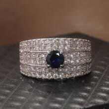 Anillo de circonita azul de moda, diseño atmosférico de nicho, accesorio versátil, ideal para el atuendo diario - Plateado - Ver 6