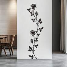 1pc Minimalist Black Rose Silhouette Wall Sticker, Nordic Style Floral Line Art Decal, Self-Adhesive Removable Decor For Hallway, Entryway - Multicolor - View 6