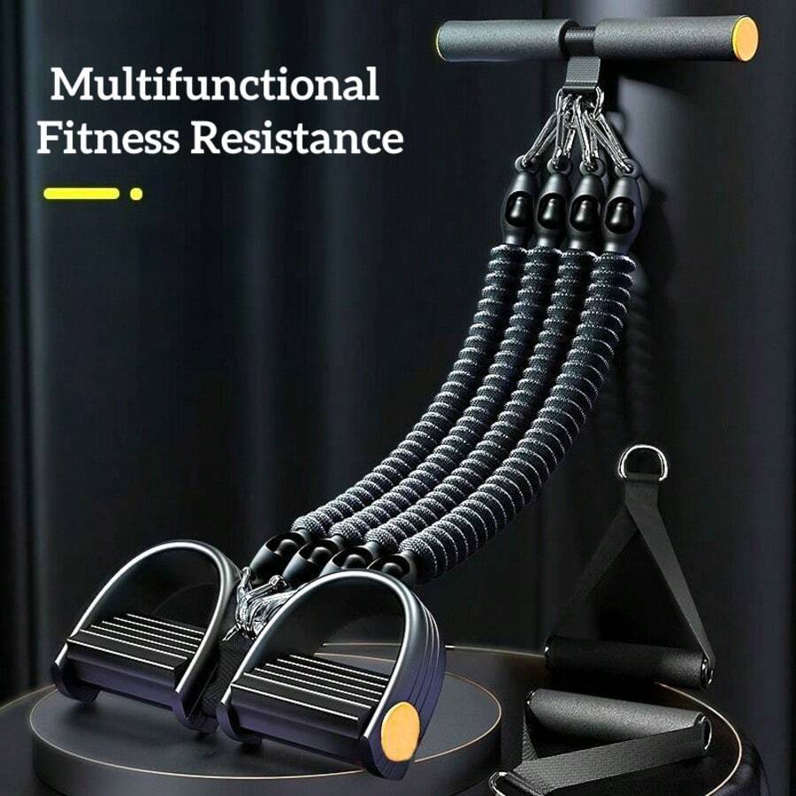 4-in-1 Widerstandsband-Set - Sit-up-Stange, Brustexpander und Türanker, tragbare Fitnessausrüstung für Ganzkörpertraining, geeignet für Bauch, Arme und Rumpftraining - Spanner - Übersicht 1