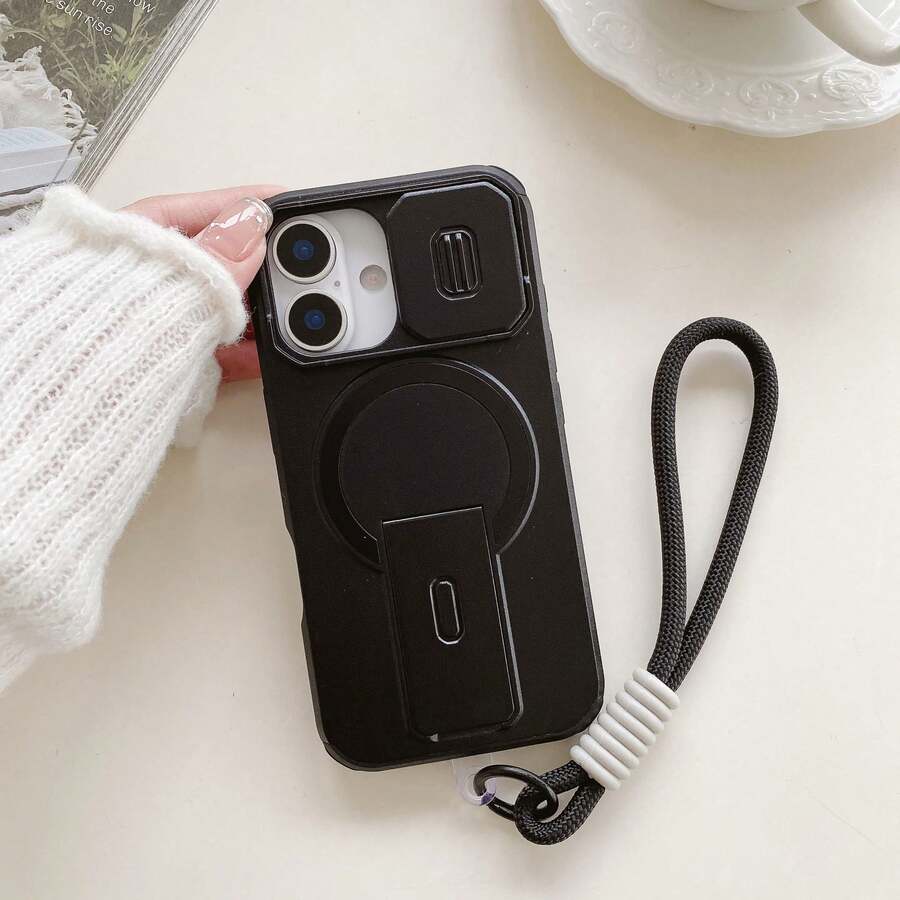 Free Lanyard, Magnetic Stand Phone Case + Braided Strap Phone Case, Compatible With IPhone 17 Pro Max, 16 Pro Max, 15 Pro Max, 14 Pro Max, 13 Pro Max, 12 Pro Max, 11 Pro Max, XS Max, 7/8 Plus, S26, 2524321u, 10 Pro - Black - View 1