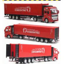 Trailer Chato ROJO con Contenedor Rojo, friccion, llantas goma - Rojo - Ver 1