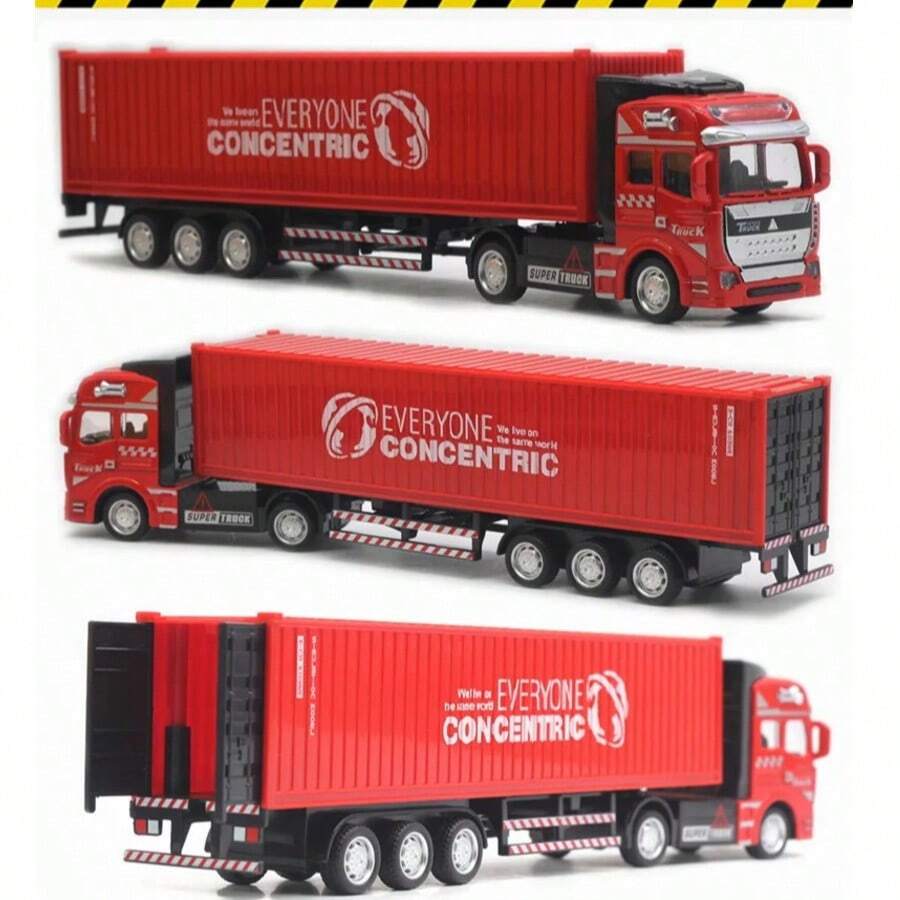 Trailer Chato ROJO con Contenedor Rojo, friccion, llantas goma - Rojo - Ver 1