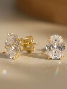 ORSA JEWELS 1對925純銀耳釘，鑲嵌1顆閃耀橢圓切立方氧化鋯，永恆閃爍，女性珠寶的精美選擇，適合特殊場合、生日或慶祝活動 - 無色 - 查看 6