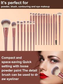 39件套化妆工具套装，包括：25支化妆刷套装+2个化妆海绵+4个三角粉饼盒+4个迷你气垫粉饼+1个化妆刷清洁工具+2个手碗带+1个发带 - 酒紅色 - 查看 2