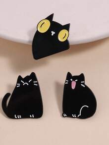 1 set pisici negre emailate broșe confuze și furiose Kawaii Kitten insigne miau bijuterii simple și drăguțe cu animale cadou pentru părinții de pisici accesorii pentru genți, brelocuri pentru genți - Negru - Vizualizare 6