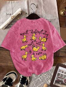 Damen Große Größen Kurzarm T-Shirt mit Enten Muster, Rundhals Regular Fit lässig Top, leicht dehnbar, geeignet für Herbst und Sommer - Rosenrot - Übersicht 7