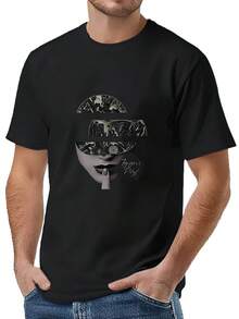 Herren Casual Crew Neck Kurzarm T-Shirt mit abstraktem Kunstdruck, bequem und atmungsaktiv für den Alltag, vielseitiger Streetstyle Outfit für Herren, geeignet für täglichen Casual-Stil, Frühling Sommer Ausflüge und Freizeitaktivitäten - Schwarz - Übersicht 2