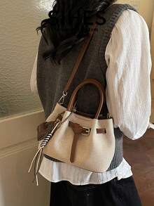 1pc Solid Color PU Leather Women's Shoulder Bag, Fashionable Handbag, Adjustable Strap, Suitable For Girls, Ladies, College Students, Young Professionals, Office Workers, Great For Office, School, Work, Business, Commute, Outdoor, Travel, Shopping (Comes With Pendant) - Coffee - View 9