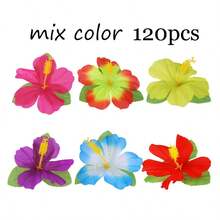 120Pcs Tropical Party Decorations Supplies Tropical Hibiscus Flower For Hawaiian Luau Party Jungle Beach Theme BBQ Birthday Parties Decorations Table Decor - 彩色 - 查看 9