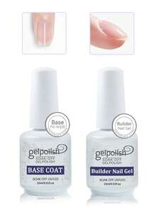 GELPOLISH 2pcs 15ml Gel Nail Base Coat And 7-In-1 Gel Nail Builder Set, Long-Lasting Glossy, Removable LED Gel, Suitable For Women Home DIY And Nail Salon - 無色 - 查看 8
