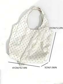 Back To School Polka Dot Canvas Tote Bag, Large Capacity Contrast Color Shoulder Bag, Suitable For College Students, Versatile Handbag, Underarm Satchel - White - View 7