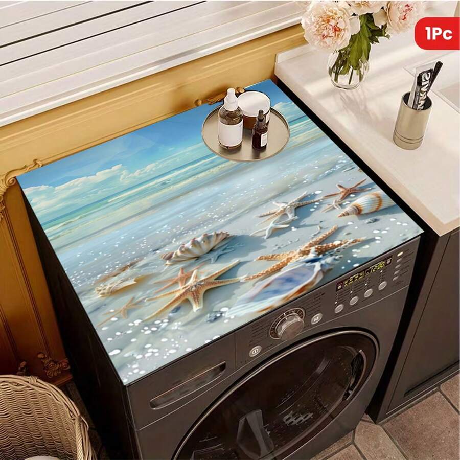 1pc Summer Shell & Beach Pattern Non-Slip Laundry Room Mat, Suitable For Home Washer/Dryer, Kitchen Drainer Mat, Drying Mat, Decorative Appliance Cover For Washer And Dryer Top, Kitchen, Dining Table Decor, Great Gift For Friends - Beach Seashells - View 1