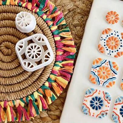 2pcs Bohemian Style Polymer Clay Molds, Tile Series Clay Molds, For Making Earrings, Brooches, Pendants, High Precision Polymer Clay Or Modeling Clay Molds