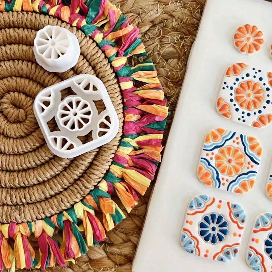 2pcs Bohemian Style Polymer Clay Molds, Tile Series Clay Molds, For Making Earrings, Brooches, Pendants, High Precision Polymer Clay Or Modeling Clay Molds - White - View 1